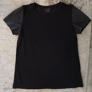 Theory black shirt with leather sleeves